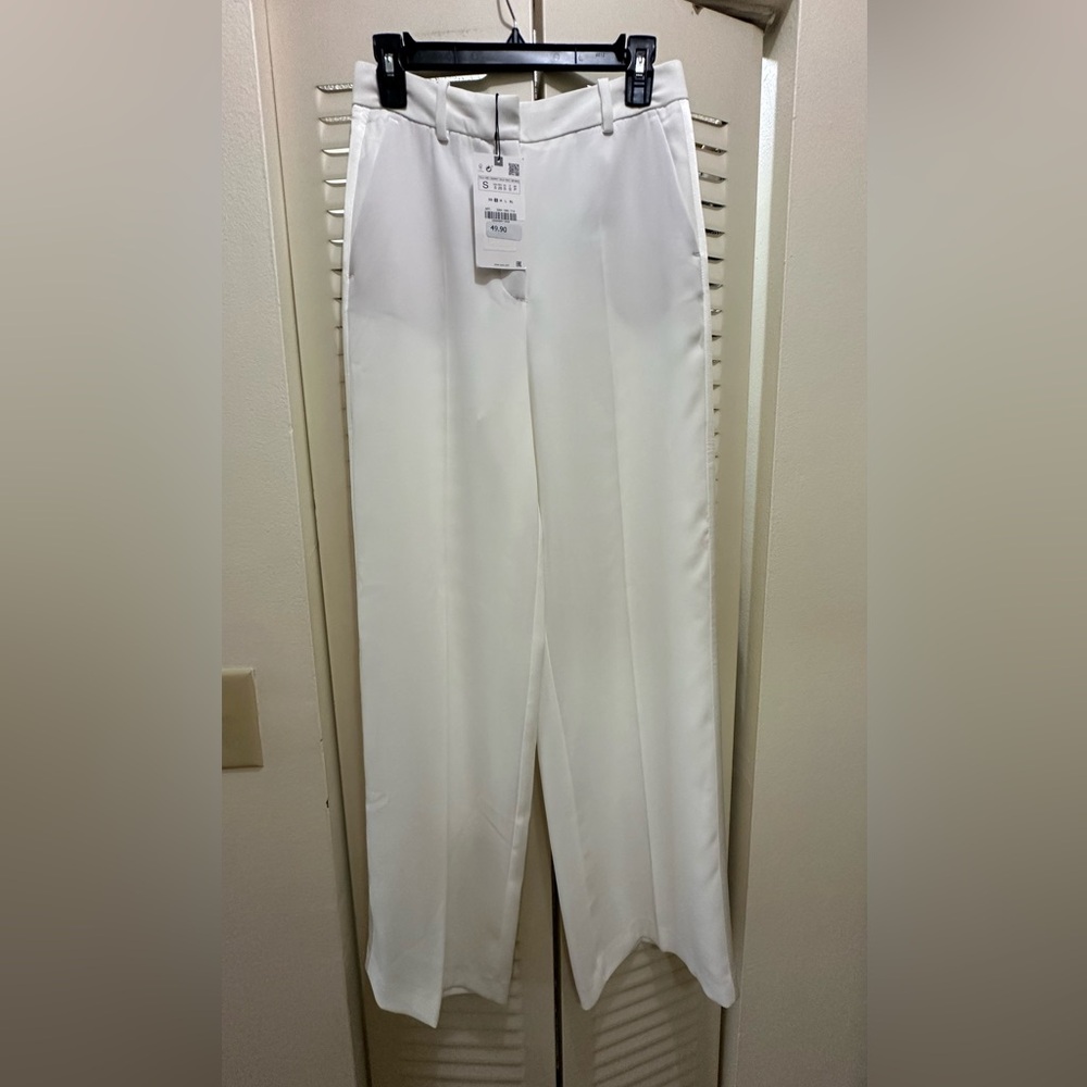 Zara White Textured Pantsuit with Wide-Leg Design